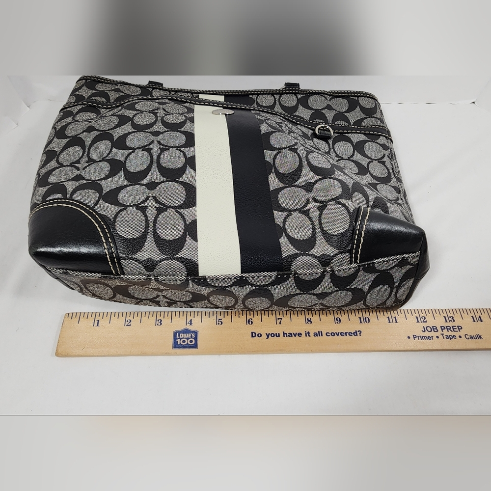 Coach Heritage Signature Chelsea Stripe Tote No. J0973-F14477 Gray Black Blue - Picture 16 of 16